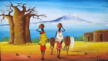 Africaine œuvres - Manyatta Près de Kilimanjaro de l’Afrique